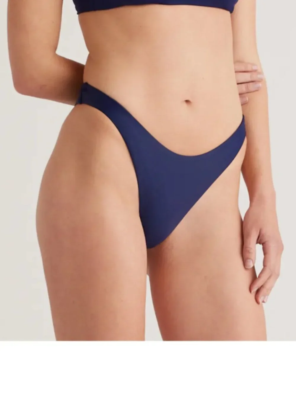 QUINCE Italian Bikini Set V-Neck Top/High Leg Hipster Bottom Navy Blue XS NWT